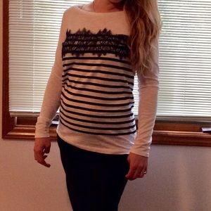 LOFT blk wht long sleeve top 100% cotton
